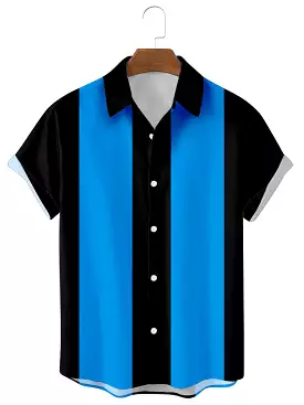 2021 New Summer Dark Blue Stripes 3D Digital Printing Trend Loose Short-sleeved Shirt Men's Top