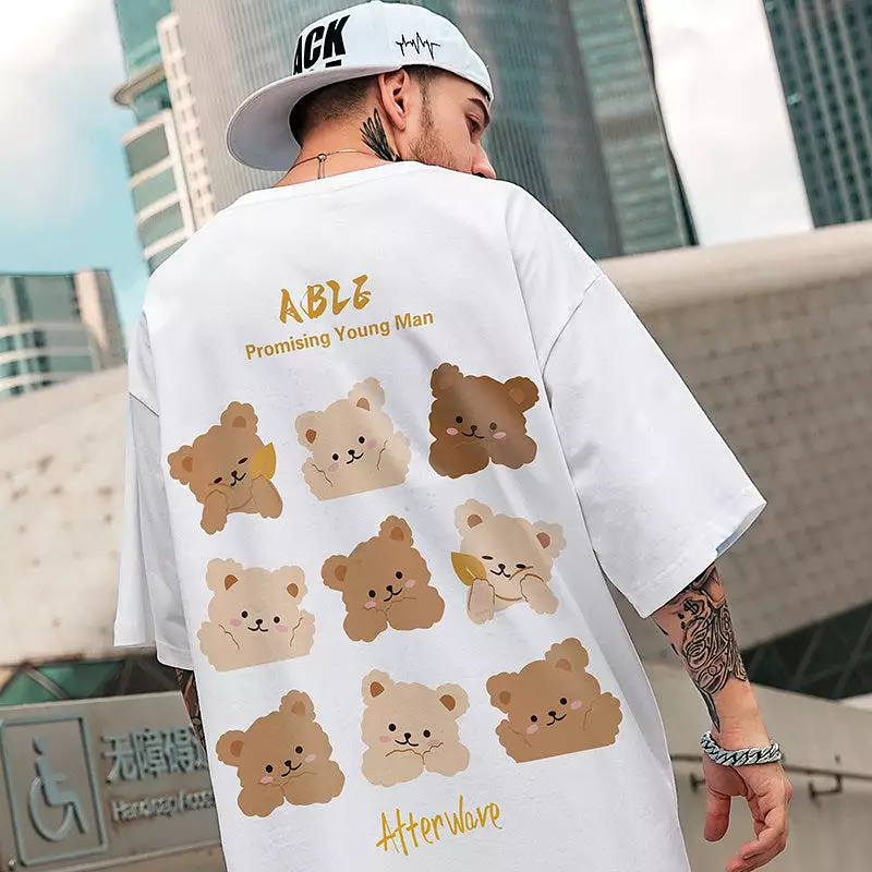 2023 Hip Hop Black White Streetwear T Shirt Custom Graphic Tees Loose Fit Plus Size Men'S T-Shirts Oversized Tshirt For Men