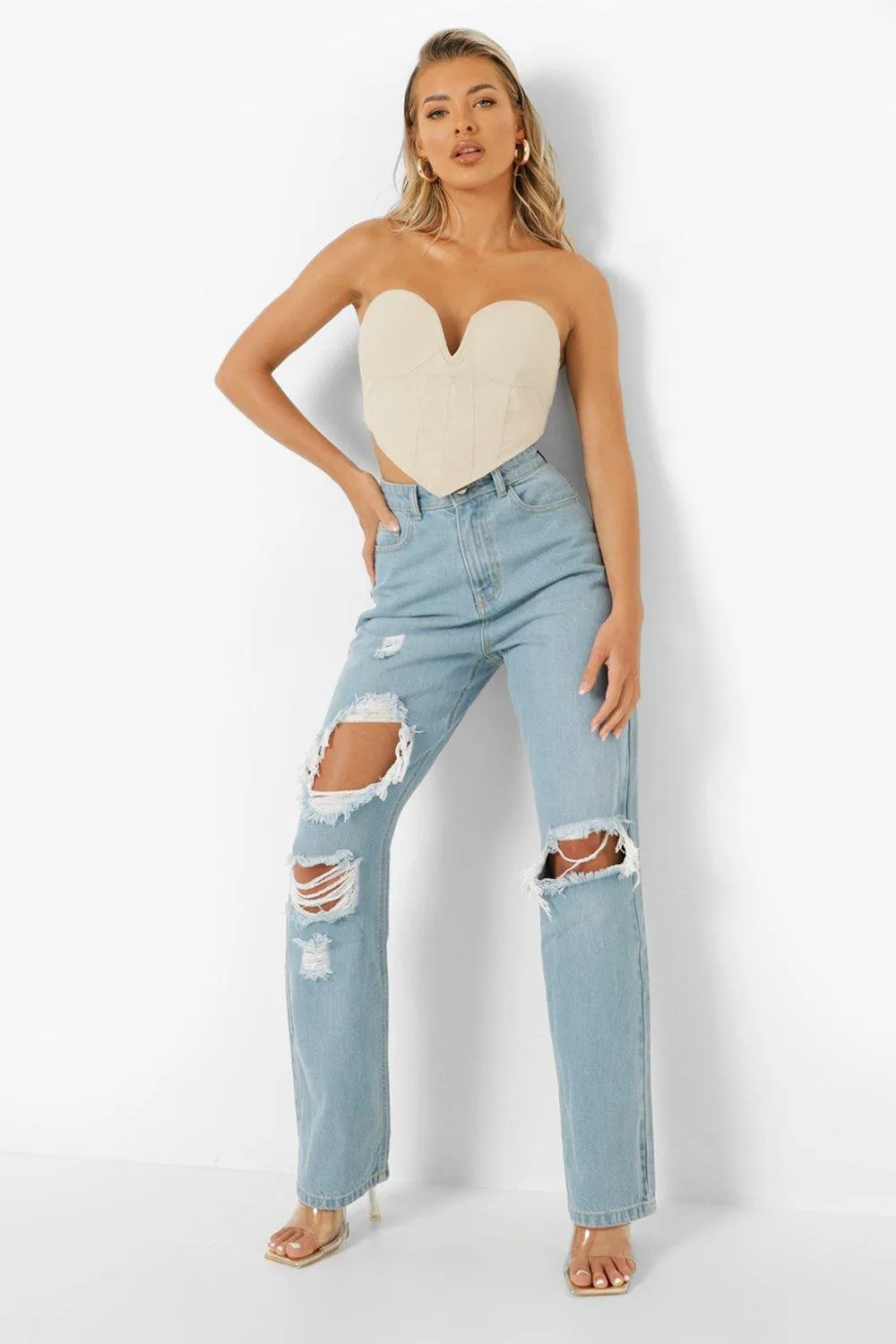 90's Straight Leg Jeans With Rips