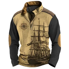 Ashore Shop Retro Men's Zipper Autumn Vintage Sailboat Pullover Sweatshirt Long Sleeve