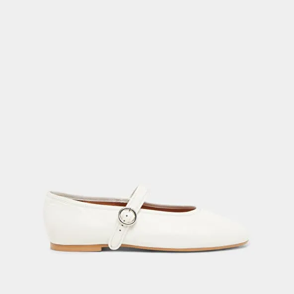 Ballet flats with straps and adjustable buckles in ecru leather