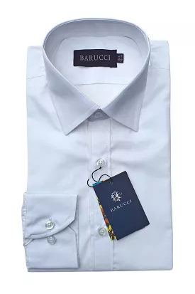 Barucci Men's White Single Cuff Slim Fit Cotton Shirt