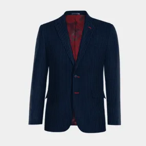  Blazer azul marino de seersucker a rayas ligera