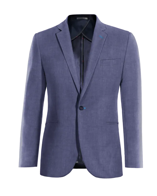  Blazer sin forro azul de lino slim fit de 1 botón