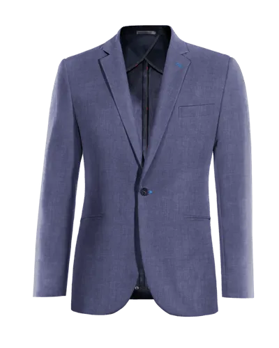  Blazer sin forro azul de lino slim fit de 1 botón