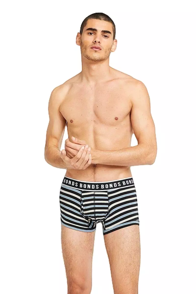 Bonds Fit Trunks Mens Underwear Cream Blue Black Stripes 7S1