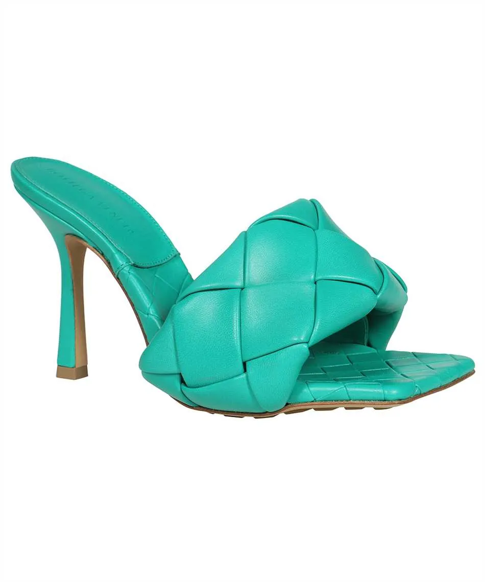 BOTTEGA VENETA Turquoise Lido Leather Flats - Intrecciato Motif, Square Toeline, Rubber Sole