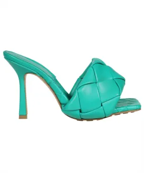 BOTTEGA VENETA Turquoise Lido Leather Flats - Intrecciato Motif, Square Toeline, Rubber Sole