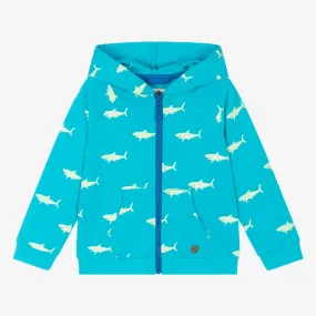 Boys Blue Cotton Shark Zip-Up Hoodie