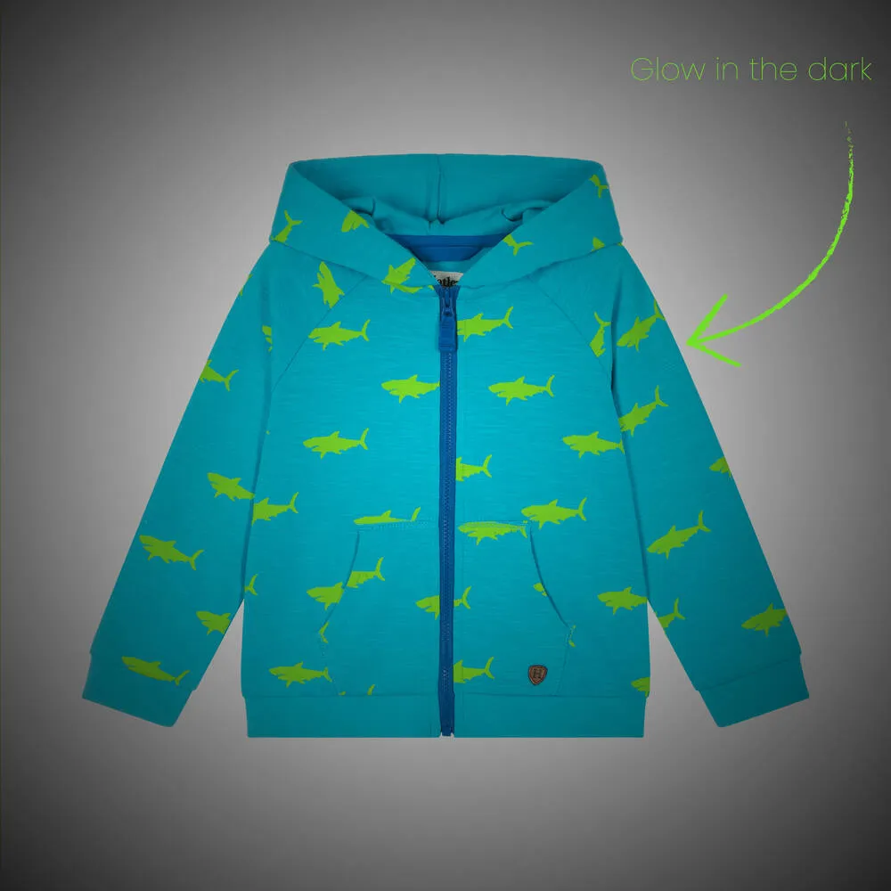 Boys Blue Cotton Shark Zip-Up Hoodie