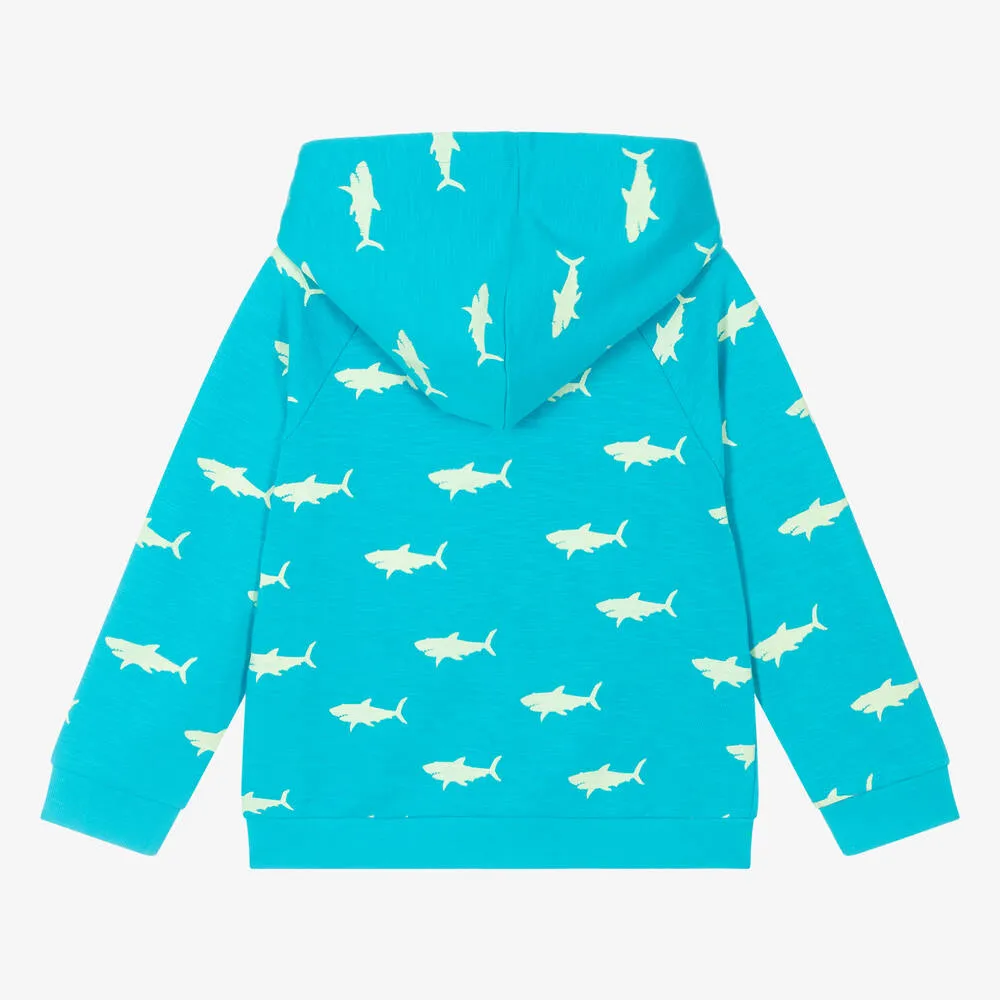 Boys Blue Cotton Shark Zip-Up Hoodie