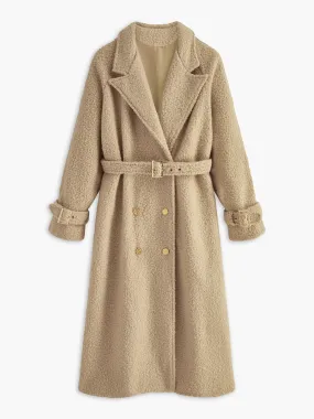 Buckle Belted Long Faux Fur Coat