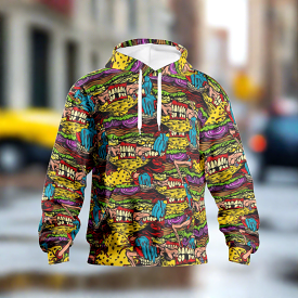 Cheeseburger Monster Art Men's Pullover Hoodie