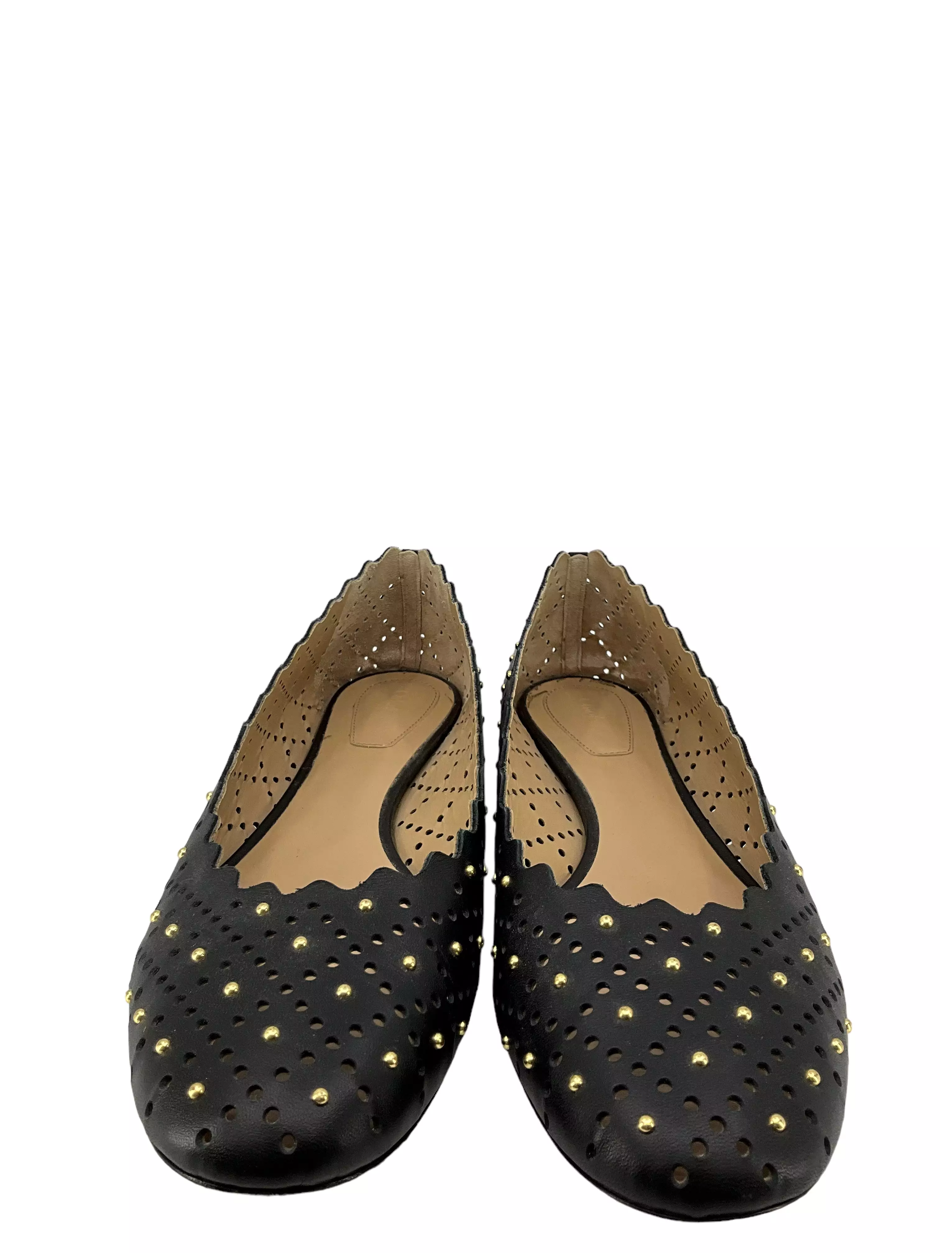 Chloe Black Lasercut And Studded Leather Flats Size 11