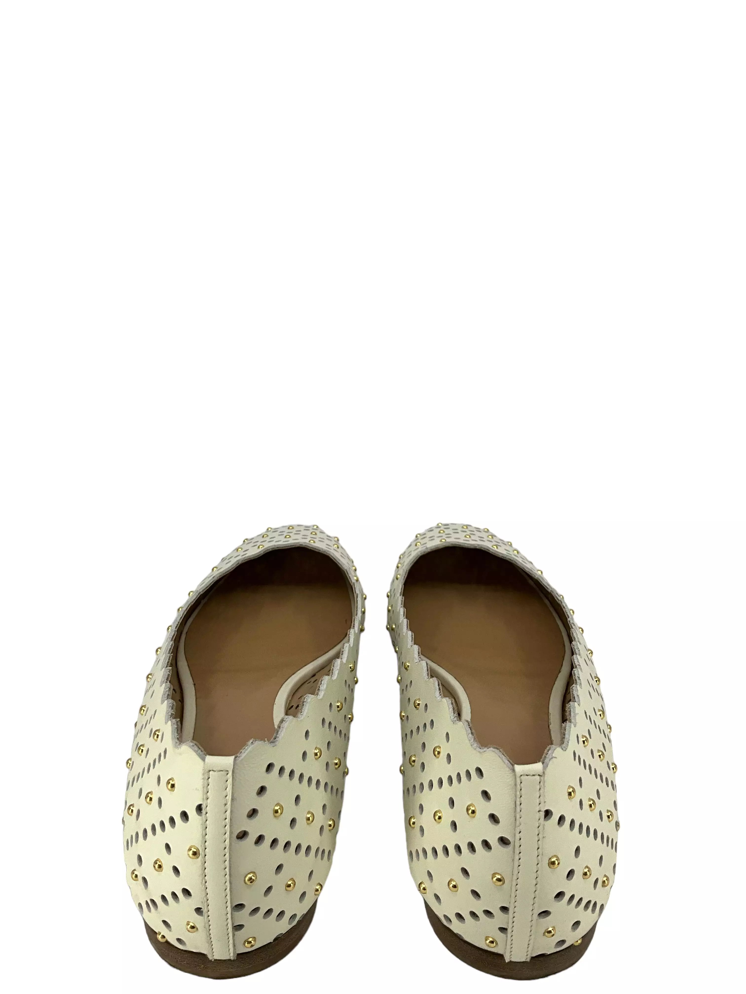 Chloe White Lasercut And Studded Leather Flats Size 11