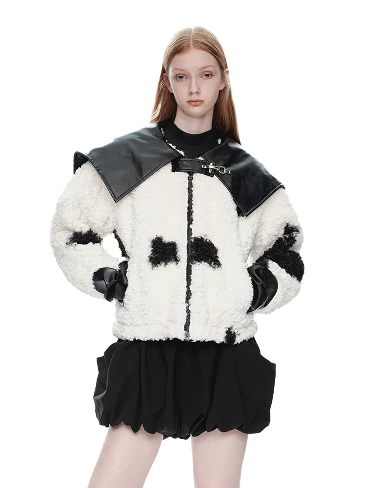 Cow-Pattern Boa Animal Casual Boa-Jacket