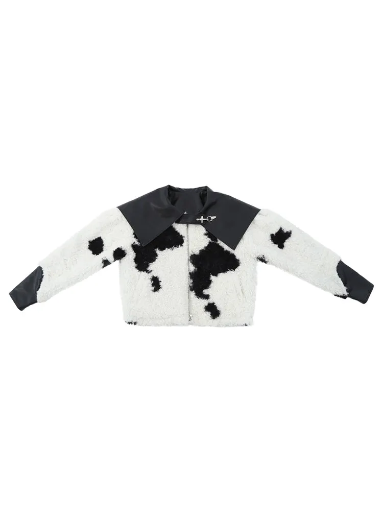 Cow-Pattern Boa Animal Casual Boa-Jacket