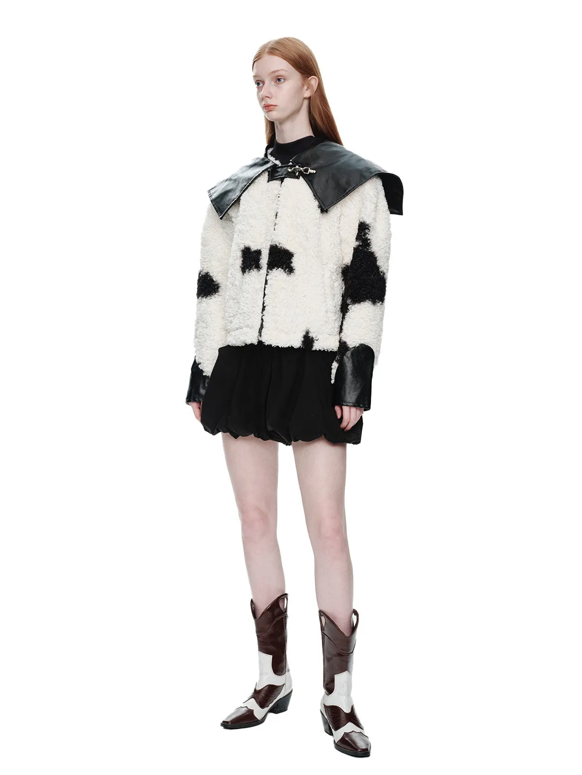 Cow-Pattern Boa Animal Casual Boa-Jacket