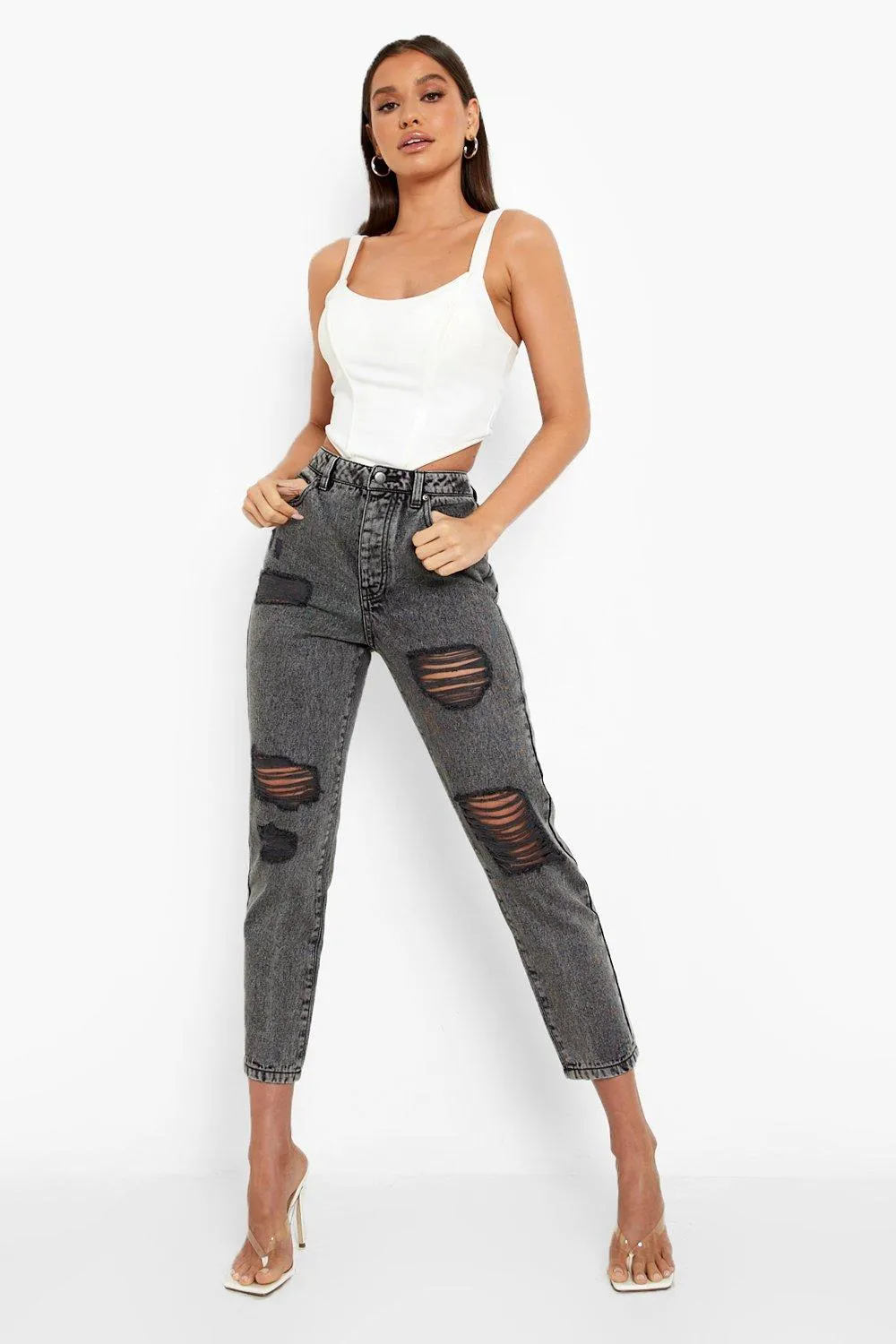 Distressed Acid Wash Straight Leg Jeans