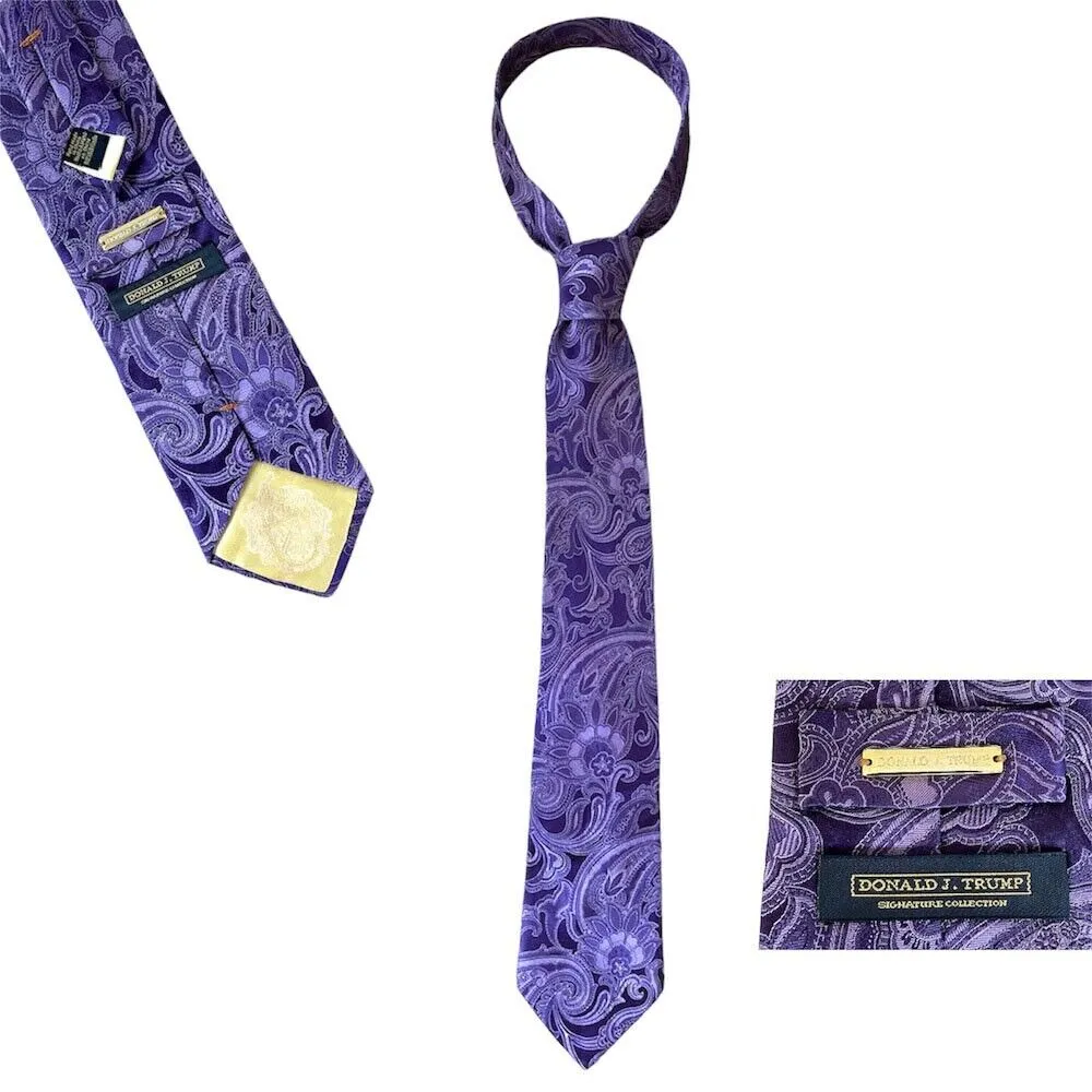 DONALD J. TRUMP SIGNATURE COLLECTION MENS PAISLEY PURPLE SILK TIE - Pepper Tree London