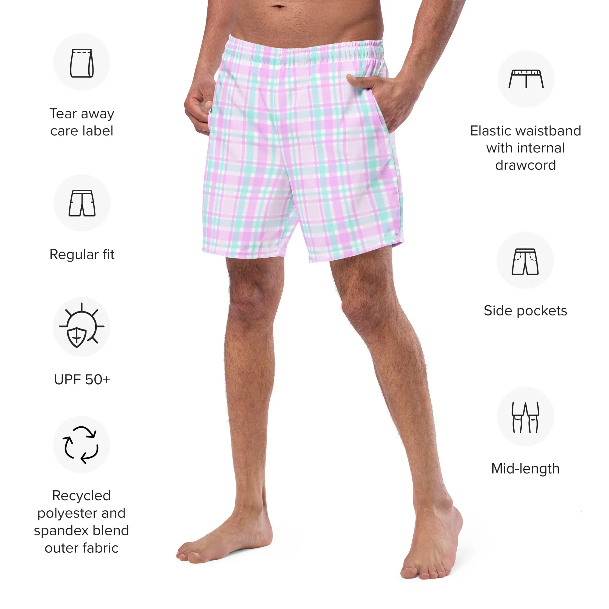 ECO MEN'S SWIM SHORTS |PINK PLAIDS