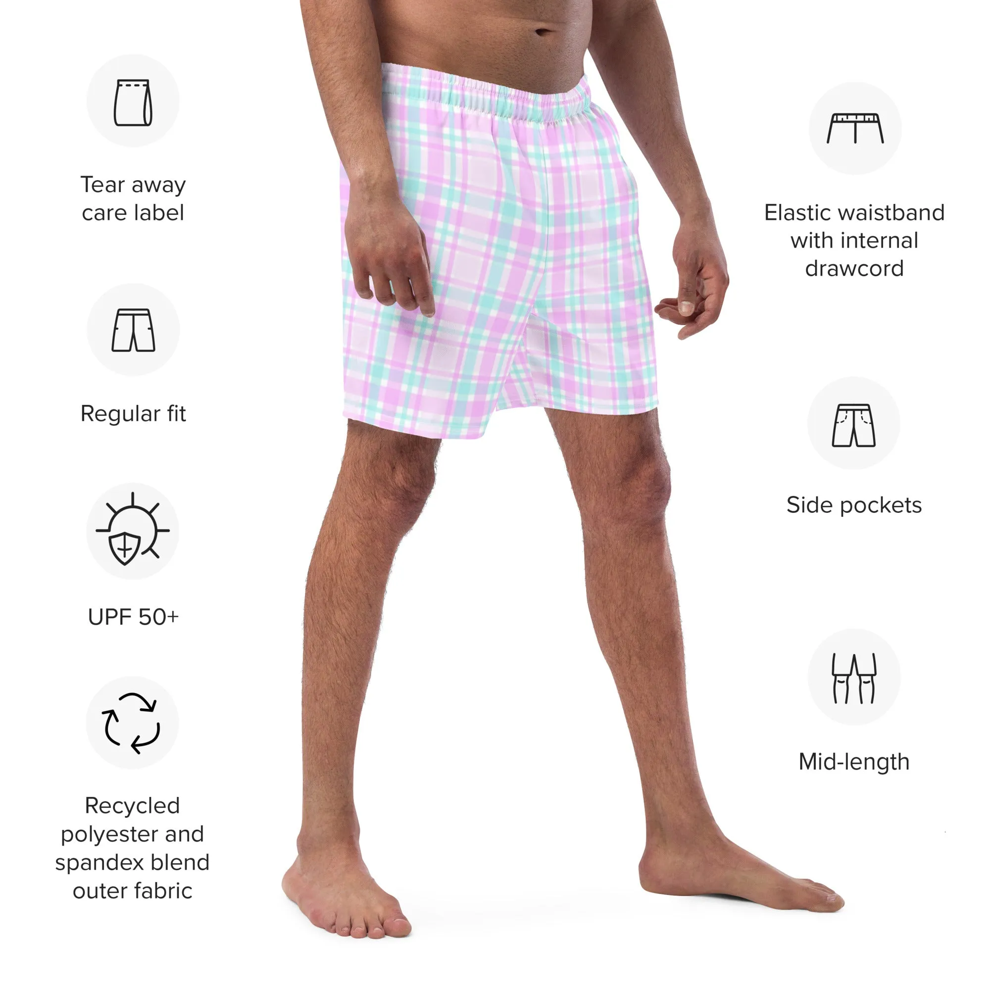 ECO MEN'S SWIM SHORTS |PINK PLAIDS