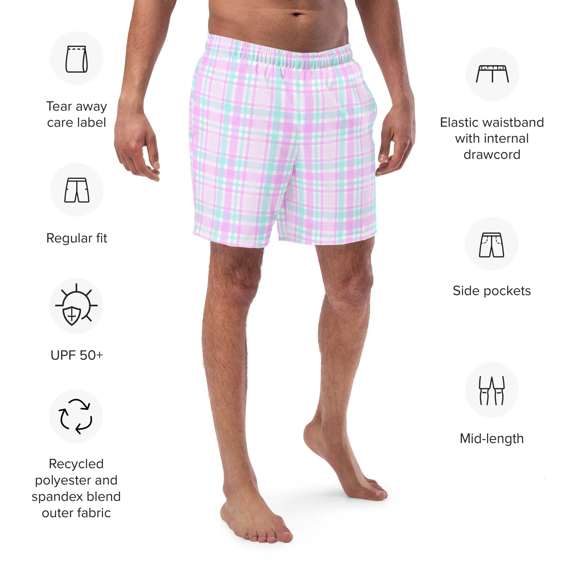 ECO MEN'S SWIM SHORTS |PINK PLAIDS