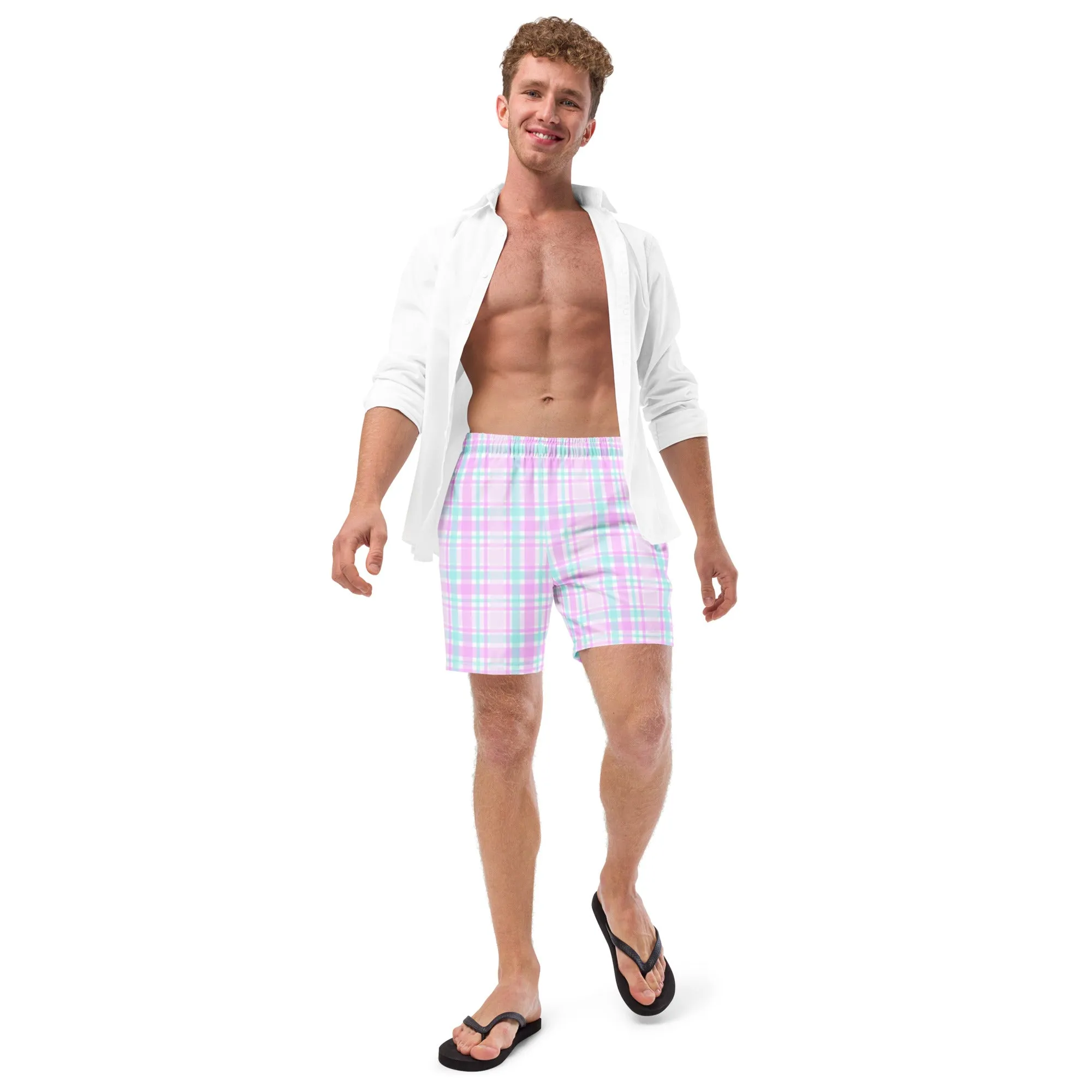 ECO MEN'S SWIM SHORTS |PINK PLAIDS