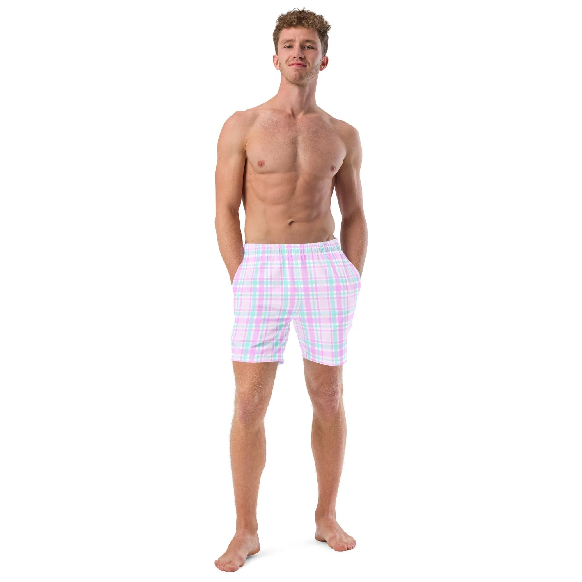 ECO MEN'S SWIM SHORTS |PINK PLAIDS