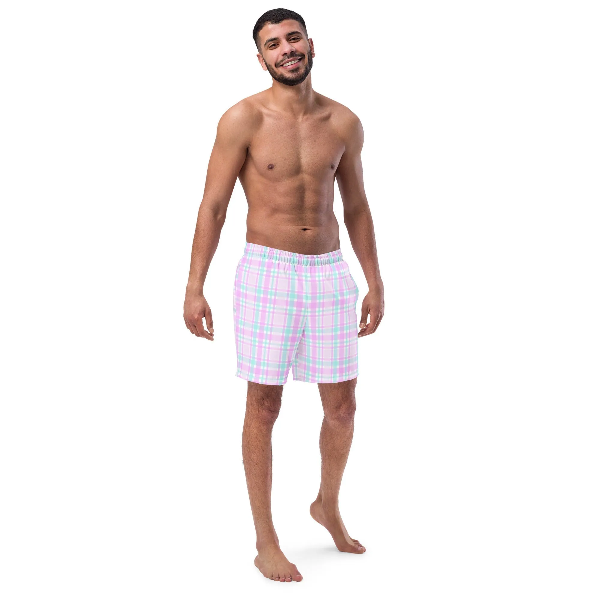 ECO MEN'S SWIM SHORTS |PINK PLAIDS