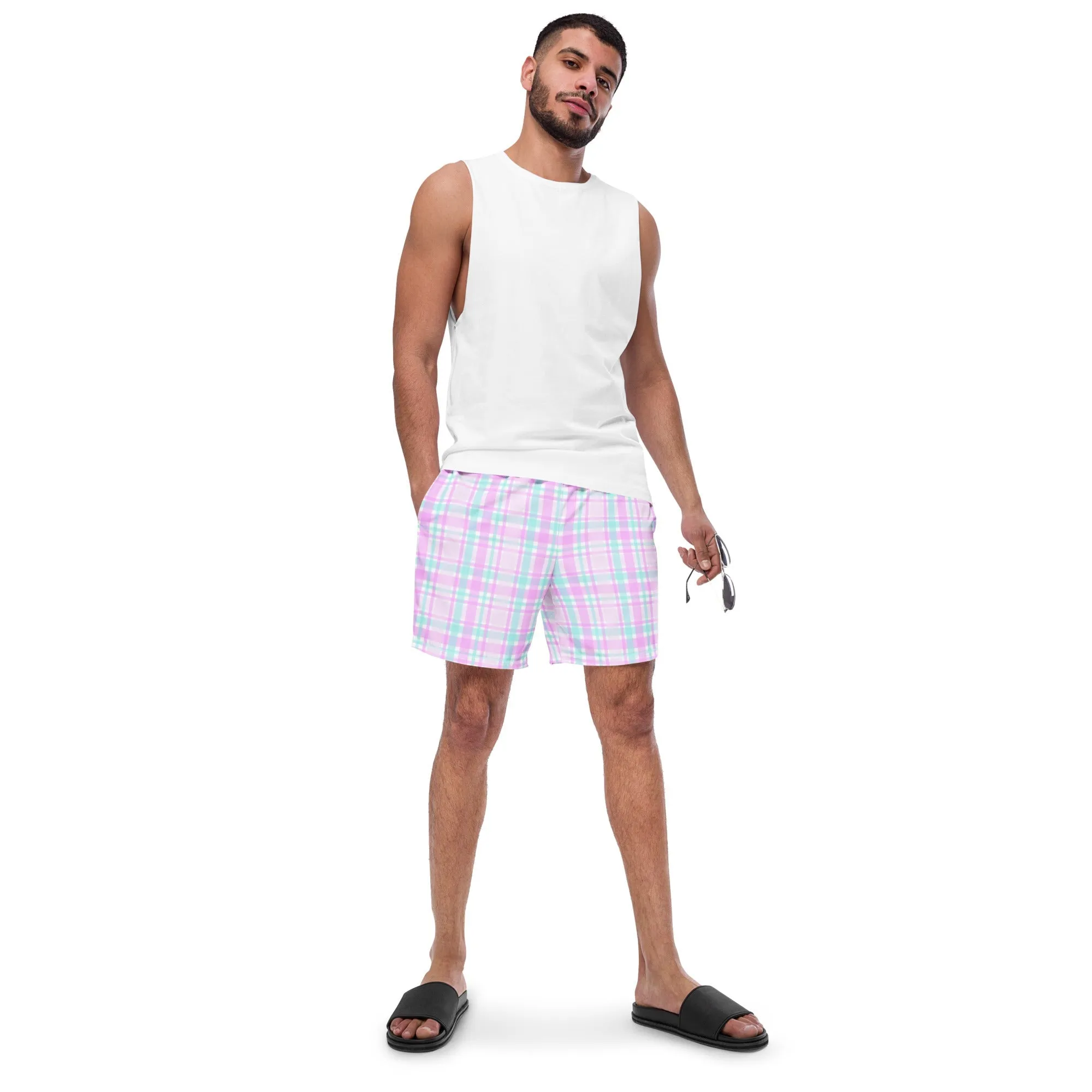 ECO MEN'S SWIM SHORTS |PINK PLAIDS