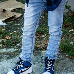 Faded Blue Denim 3d Slim Tapered Jeans