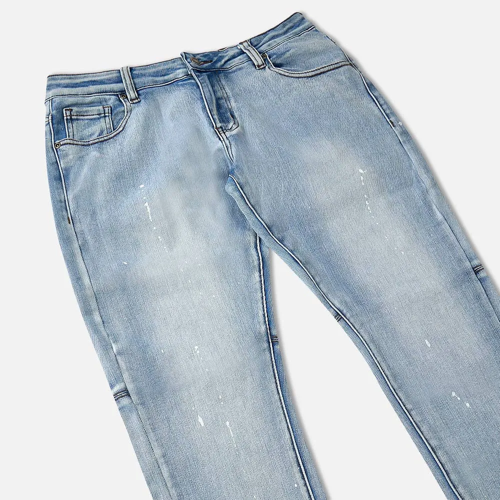 Faded Blue Denim 3d Slim Tapered Jeans