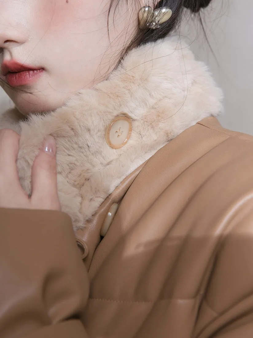 Fur Collar PU Leather Down Jacket