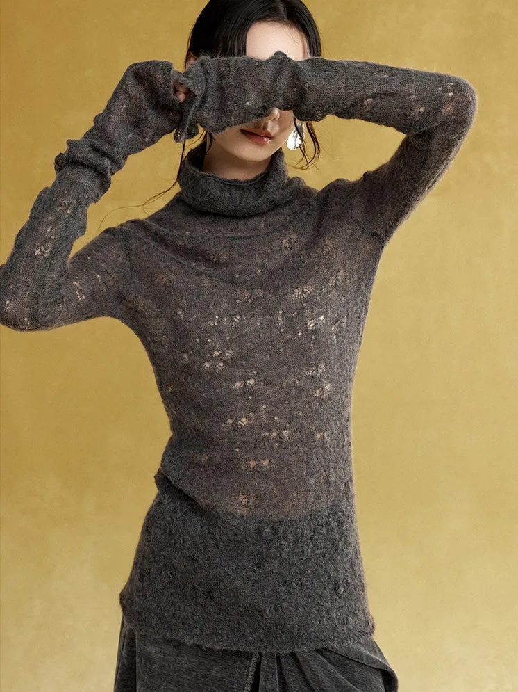 High Collar Lace Jacquard Stitch Sweater