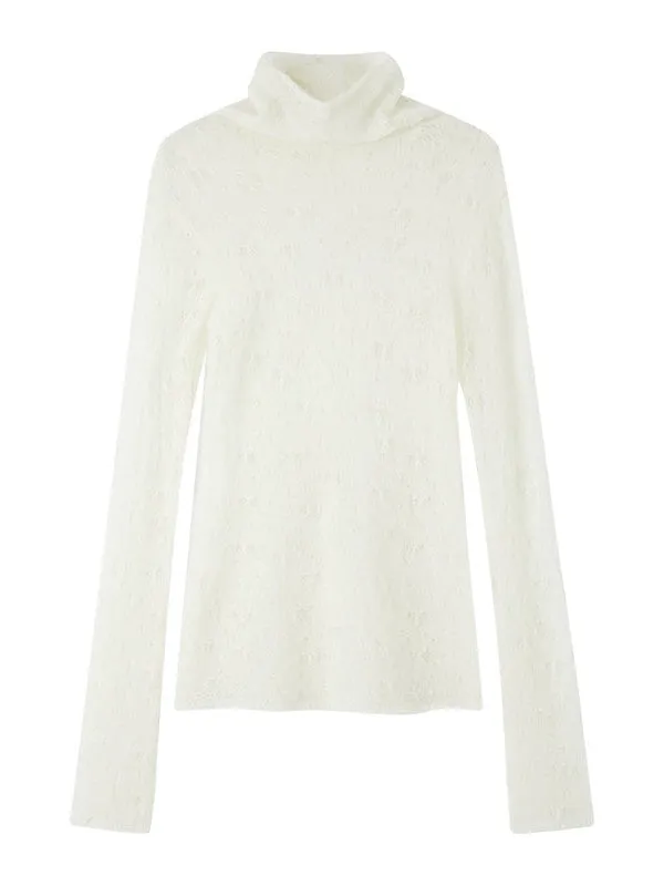 High Collar Lace Jacquard Stitch Sweater