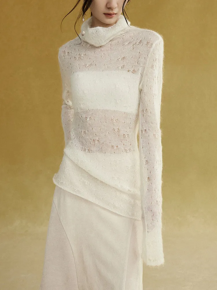 High Collar Lace Jacquard Stitch Sweater