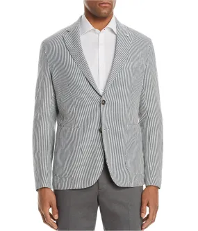 Lubiam Mens Cotton Linen Stripe Two Button Blazer Jacket