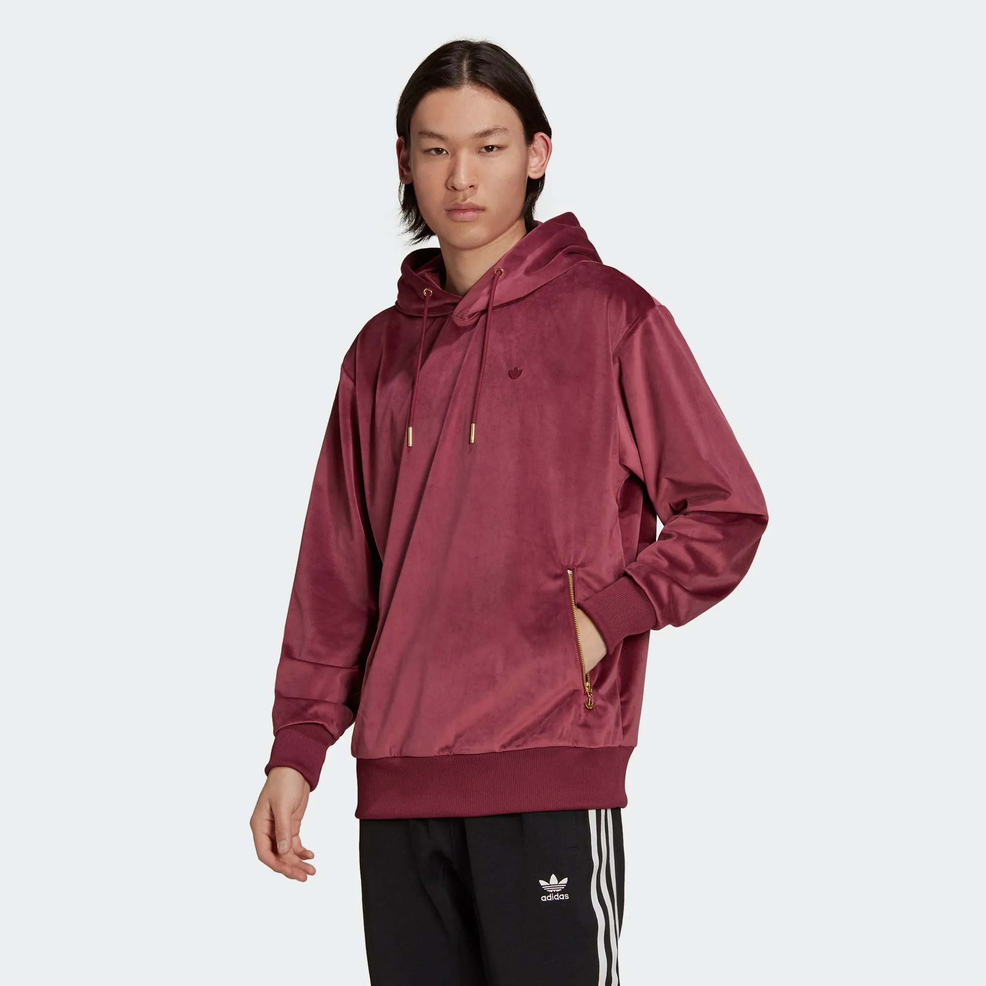 Men’s adidas Originals Adicolor Velour Hoodie Burgundy