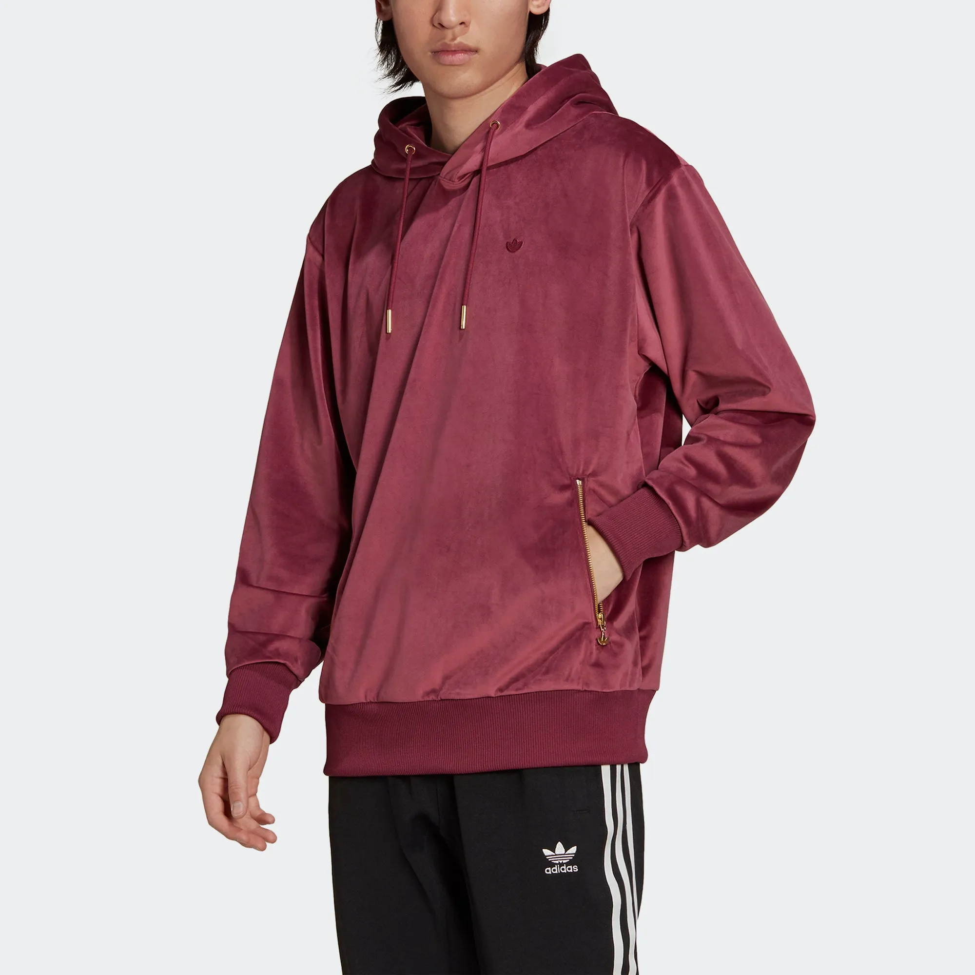 Men’s adidas Originals Adicolor Velour Hoodie Burgundy