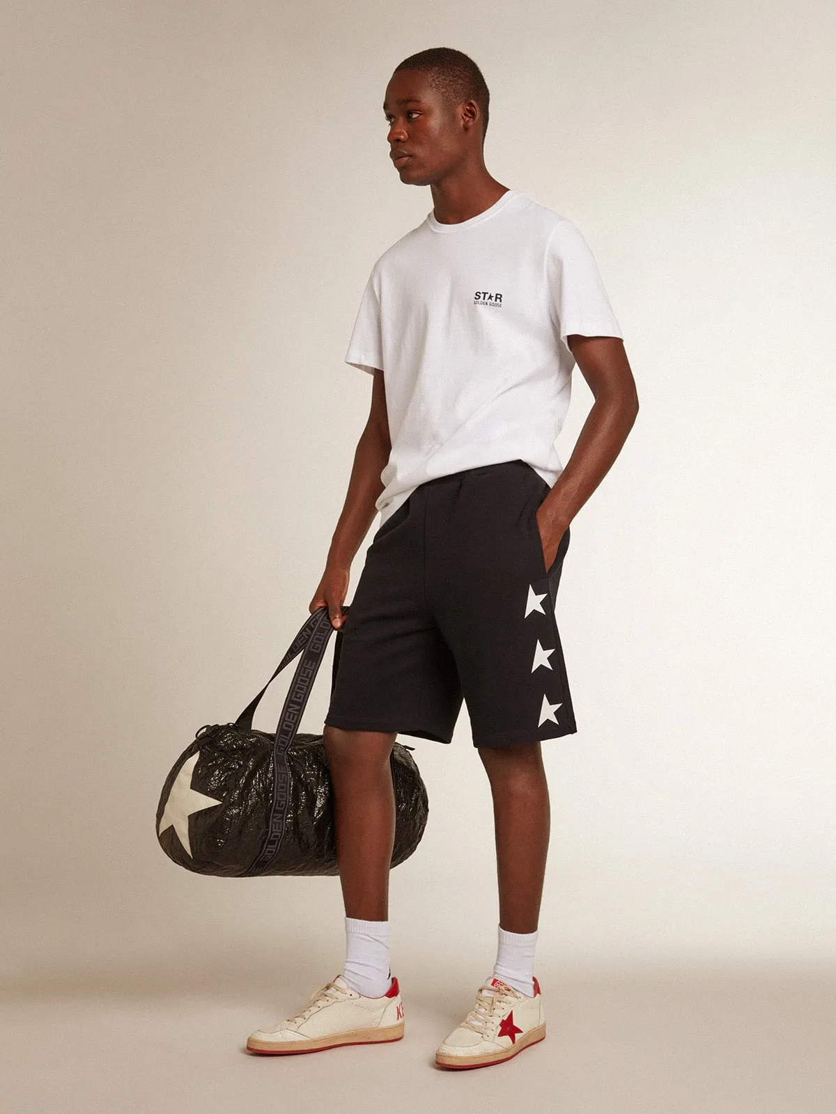 Men's black bermuda shorts with white stars