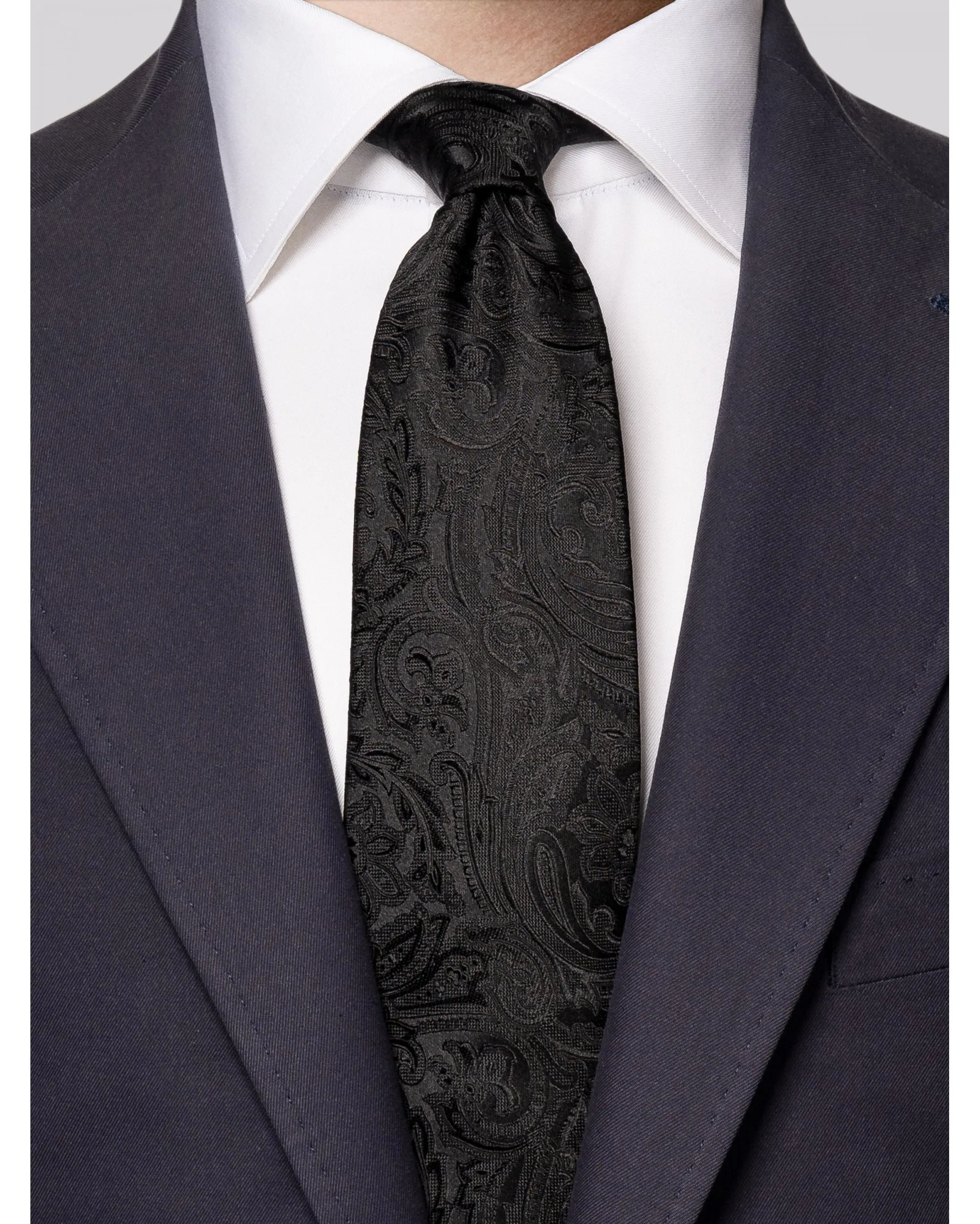 Mens Black Jacquard Paisley Silk Tie