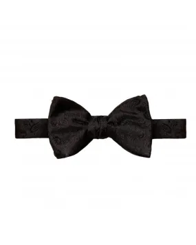 Mens Black Ready-Tied Silk Paisley Bow Tie