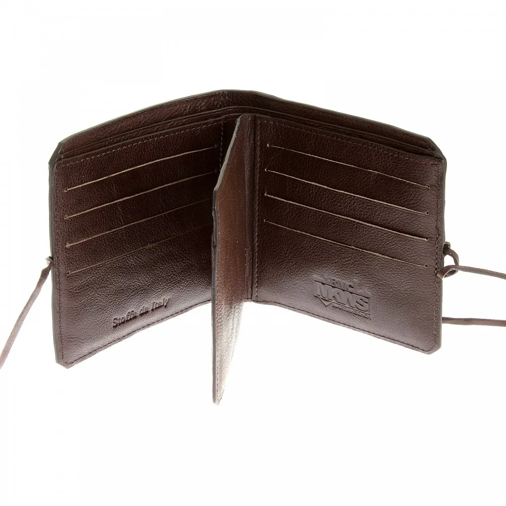 Mens Brown Grain Leather Wallet with Shoe Lace Tie Closure