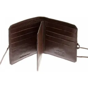 Mens Brown Grain Leather Wallet with Shoe Lace Tie Closure