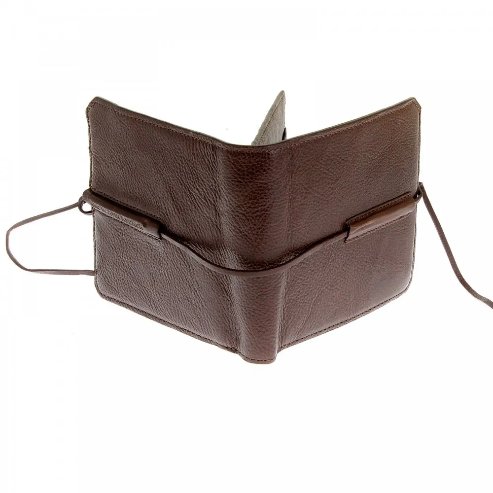 Mens Brown Grain Leather Wallet with Shoe Lace Tie Closure