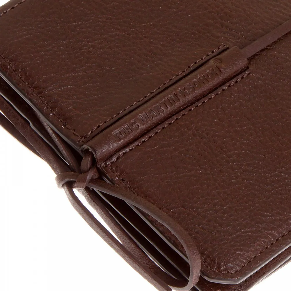 Mens Brown Grain Leather Wallet with Shoe Lace Tie Closure