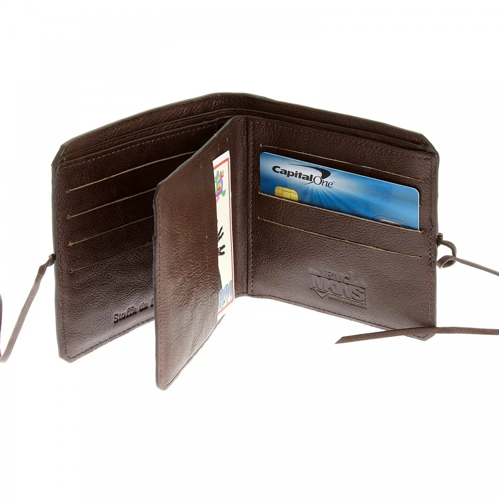 Mens Brown Grain Leather Wallet with Shoe Lace Tie Closure