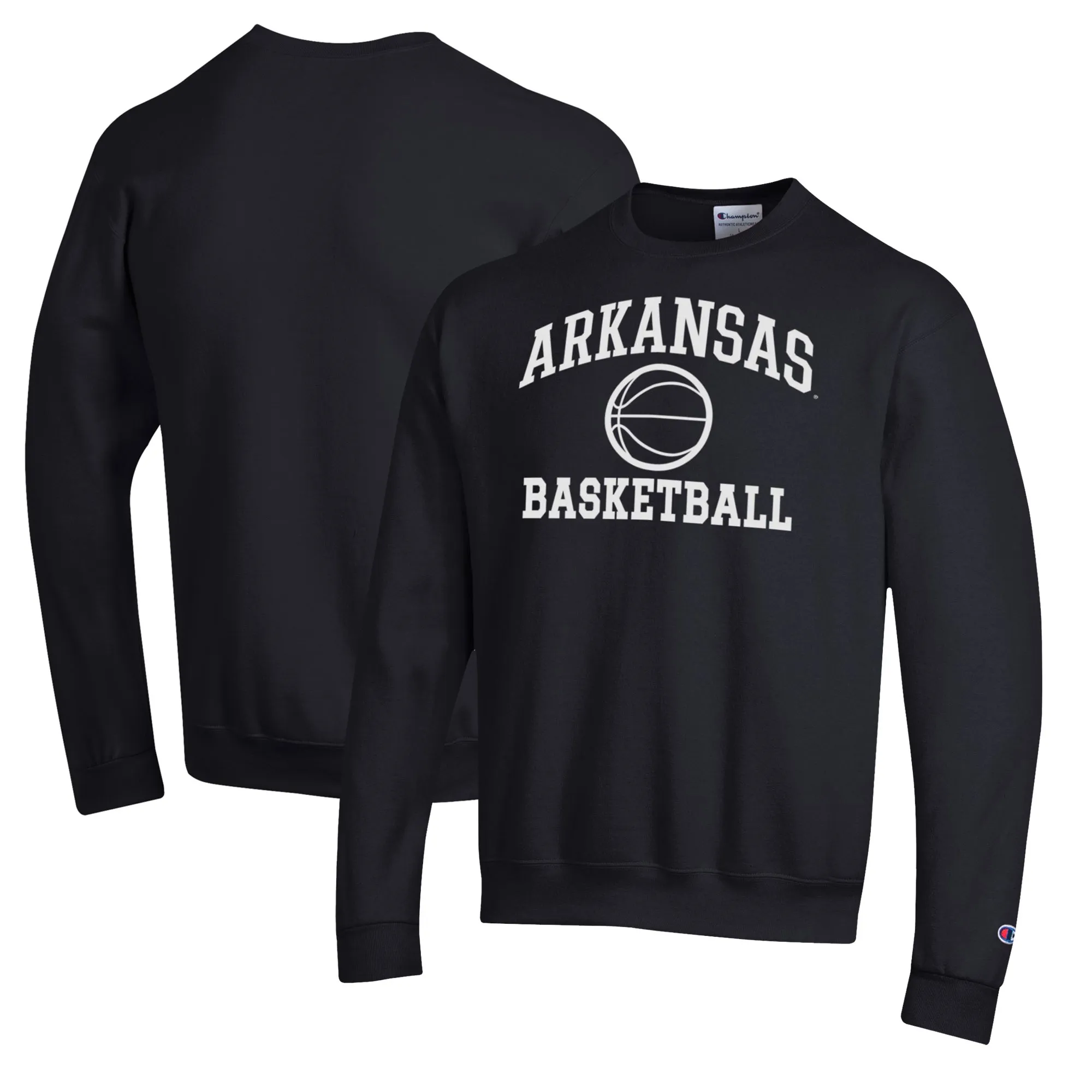 Men's Champion Black Arkansas Razorbacks Basketball Icon Pullover Crewneck Sweatshirt