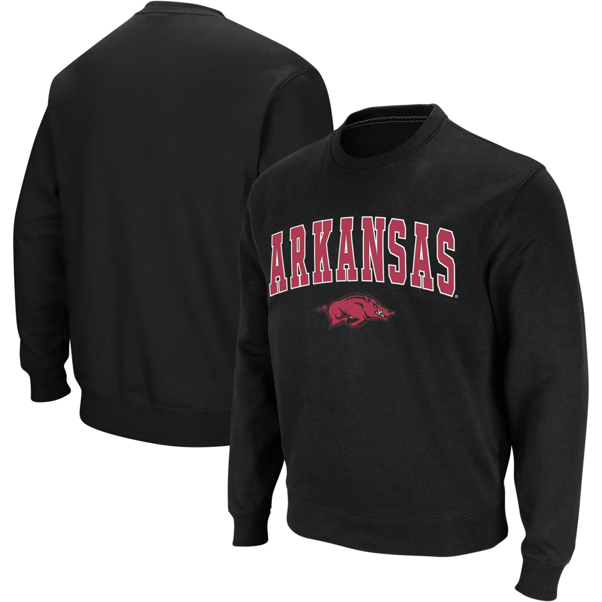 Men's Colosseum Black Arkansas Razorbacks Arch & Logo Crew Neck Sweatshirt